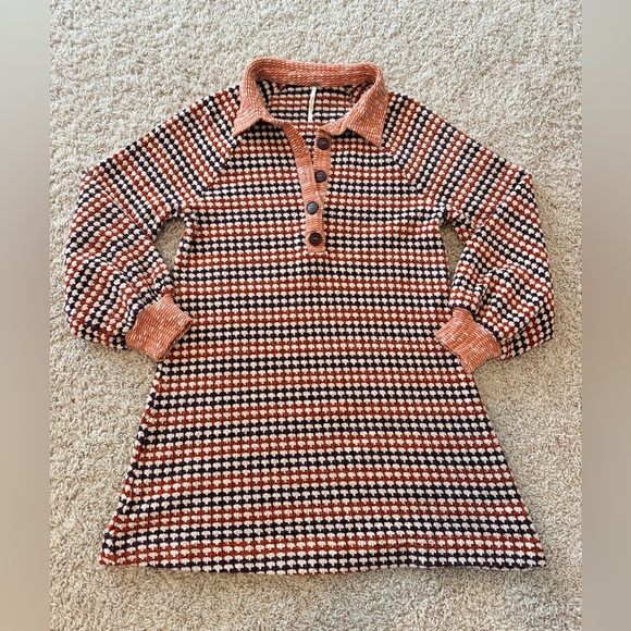 Free People Orange/Purple Chenille Knit Houndstooth Checkered Patterned Dress XS - Picture 6 of 15